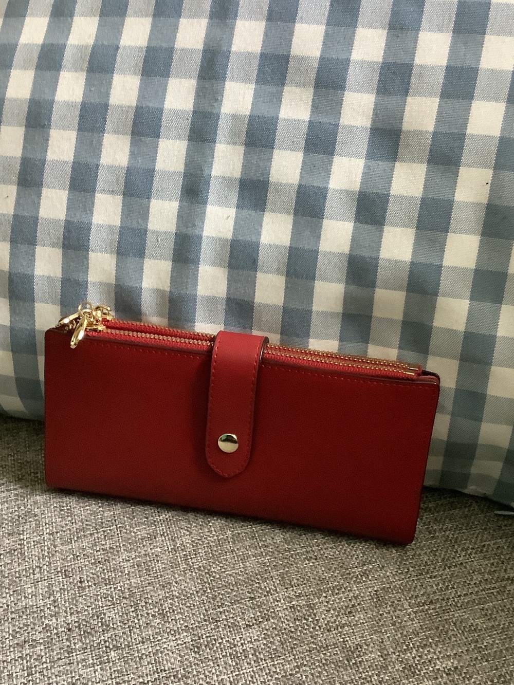 Classic Red Long Snap Wallet with Zip Pocket